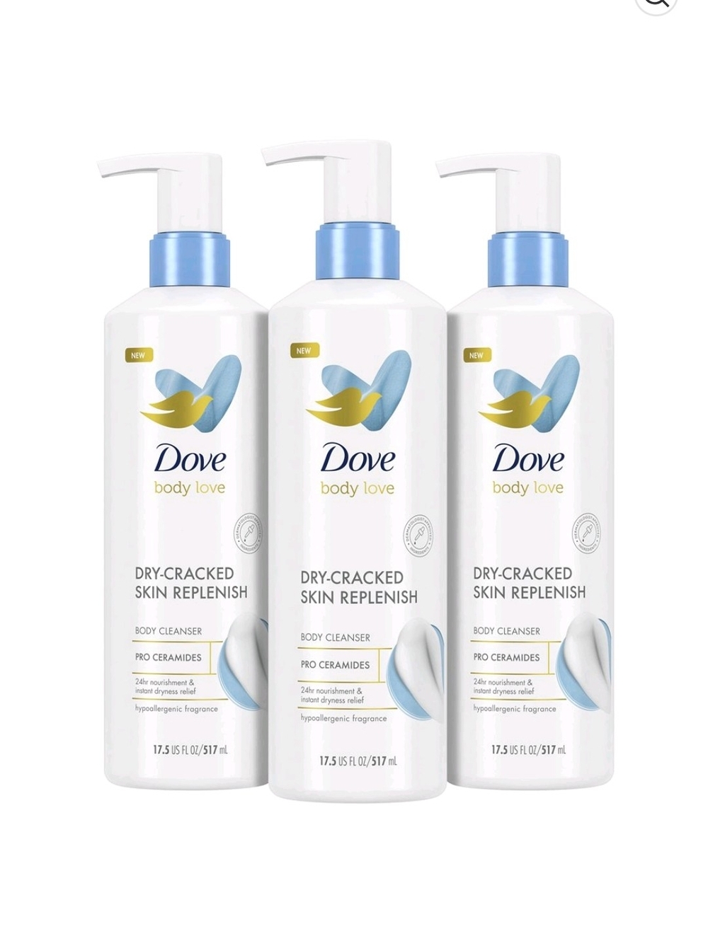 Dove Body Love Dry-Cracked Skin Replenish Body Cleanser — White & Light Blue
